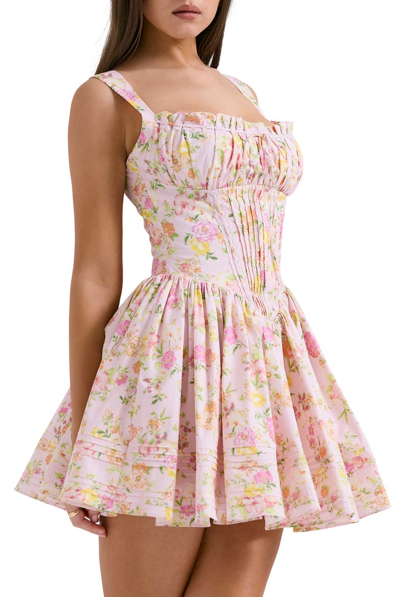 Natassia Corset Cotton Blend Cocktail Minidress, Alternate, color, PINK FLORAL PRINT