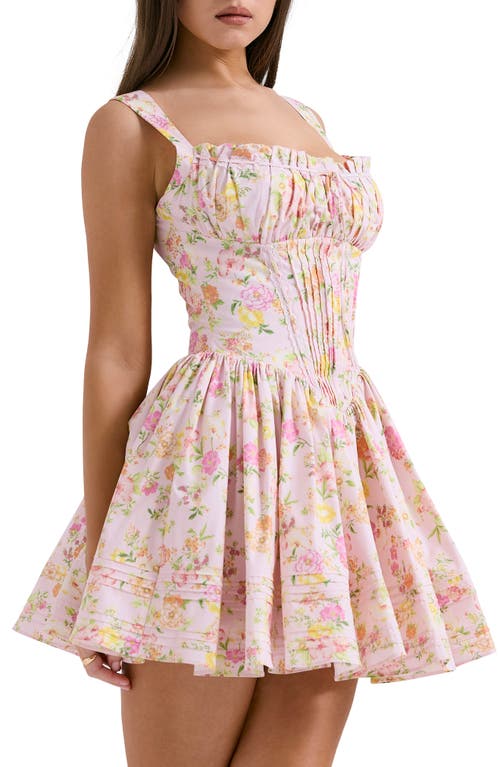 House Of Cb Womens Natassia Flared-skirt Cotton-blend Mini Dress Pink Meadow Print In Pink