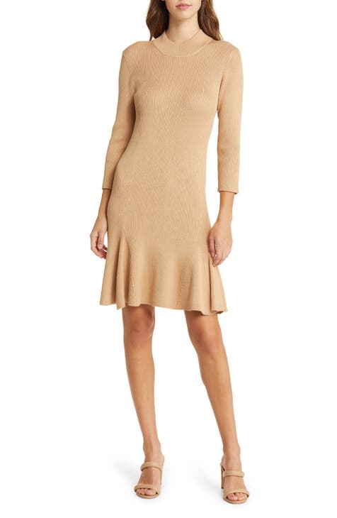 Rib Three-Quarter Sleeve Sweater Dress