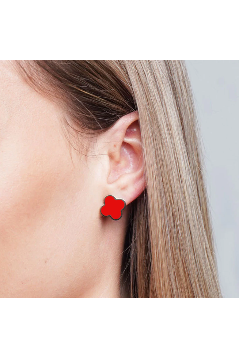 Large Coral Clover Stud Earrings, Alternate, color, Coral
