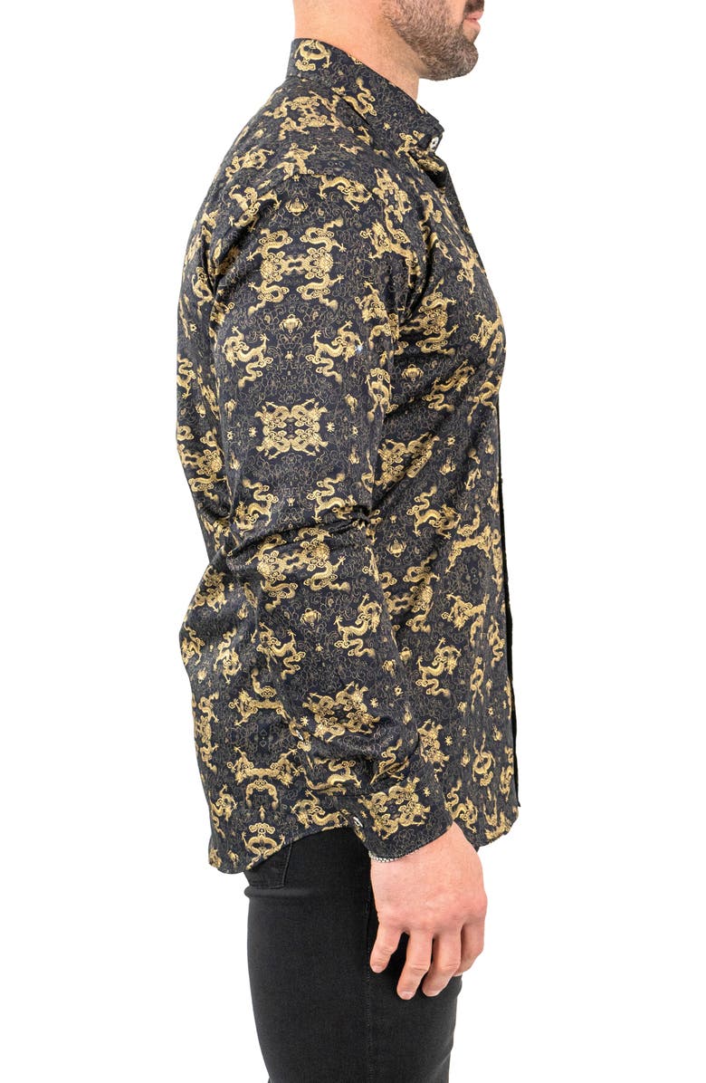 Maceoo Fibonacci Goldendragon Black Contemporary Fit Button-Up Shirt, Alternate, color, 