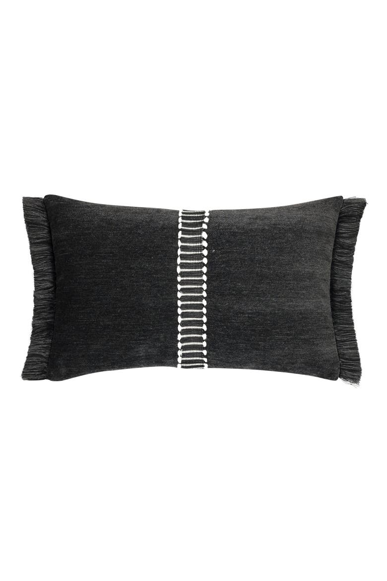 Luxe Velour chenille with decorative tape Indoor & Outdoor Woven Accent Pillow, Main, color, Charcoal