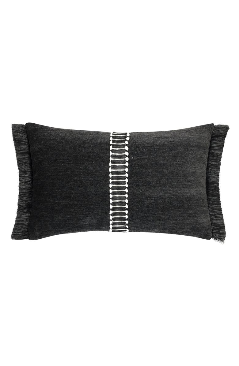 Elaine Smith Luxe Velour chenille with decorative tape Indoor & Outdoor Woven Accent Pillow, Main, color, Charcoal