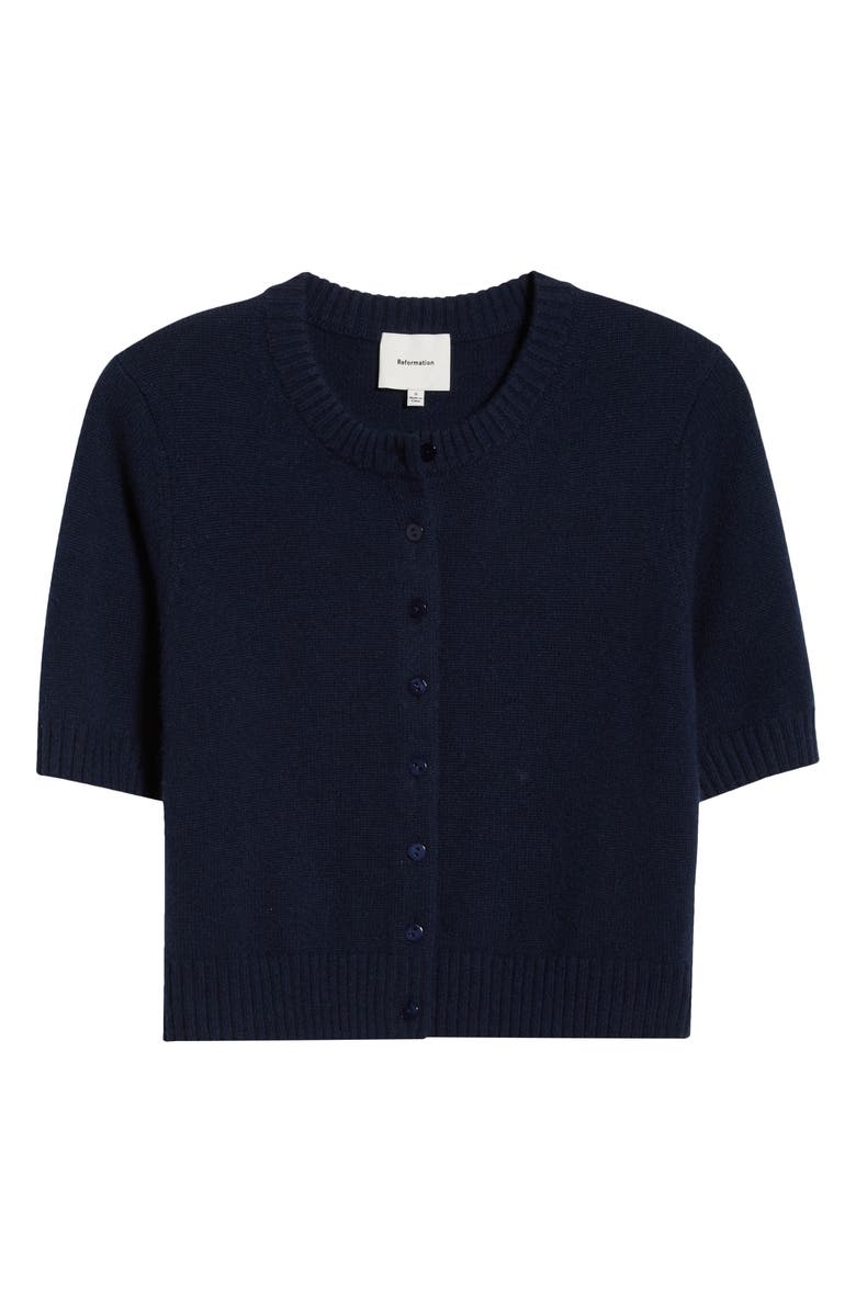 Reformation Cashmere & Wool Crop Cardigan, Alternate, color, Navy