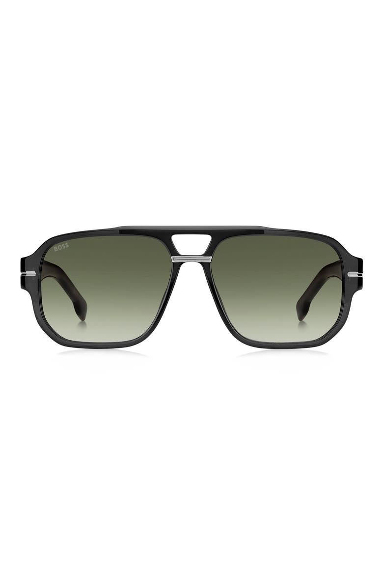 57mm Rectangular Sunglasses, Main, color, GREY/ GREEN SF AR