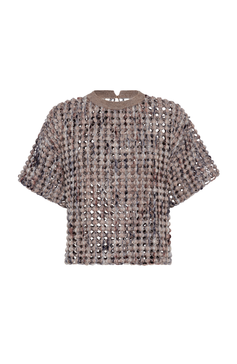Brunello Cucinelli Balloon net knit T-shirt, Main, color, Camel