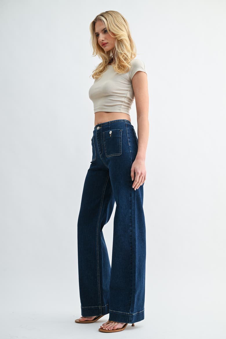 Blueprint Patch Pocket High Waist Straight Leg Jeans, Alternate, color, Dark Wash