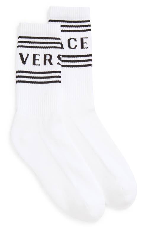 Versace White Cotton Socks With Logo In White Black
