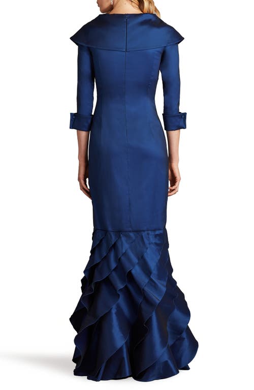 Tadashi Shoji Ruffle Taffeta Column Gown In Navy