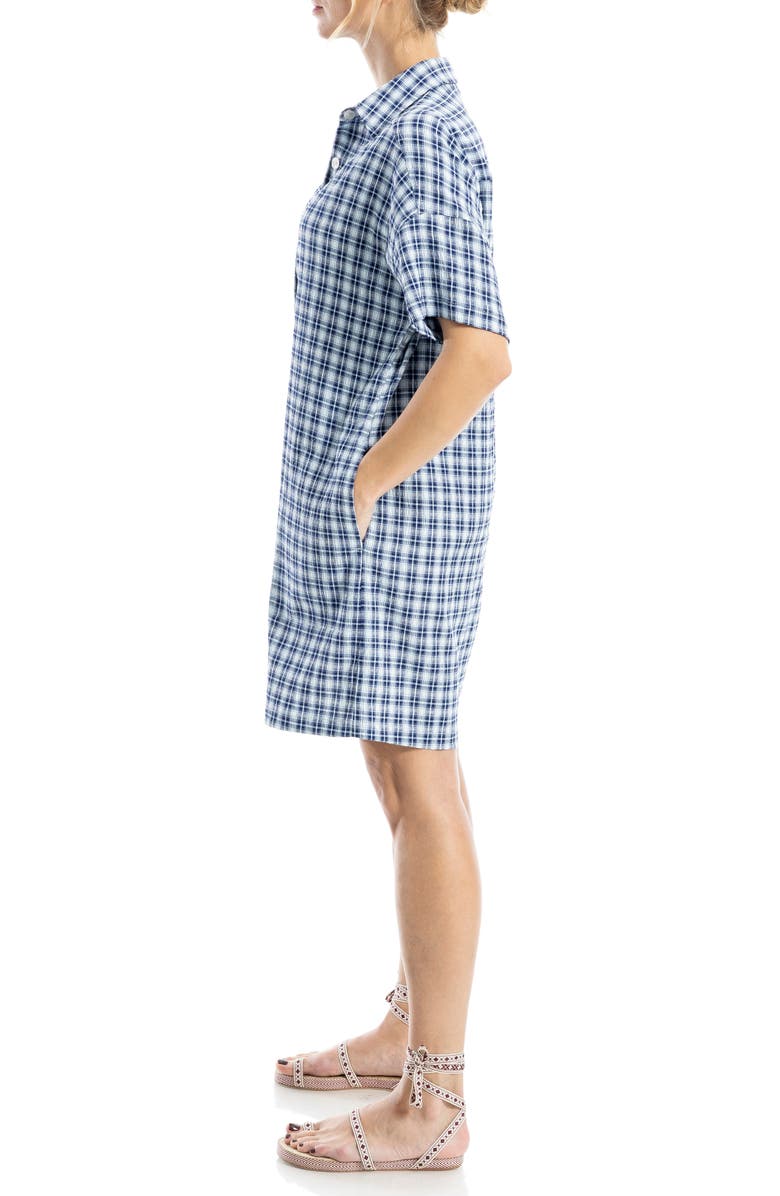MAX STUDIO Plaid Short Sleeve Mini Shirtdress, Alternate, color, Navy/ Sky Plaid