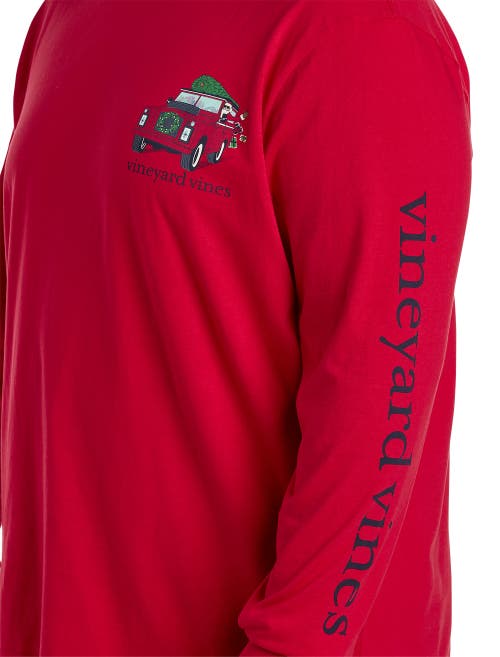 Vineyard Vines Big & Tall Santa Expedition Long Sleeve Graphic Tee In Red Velvet