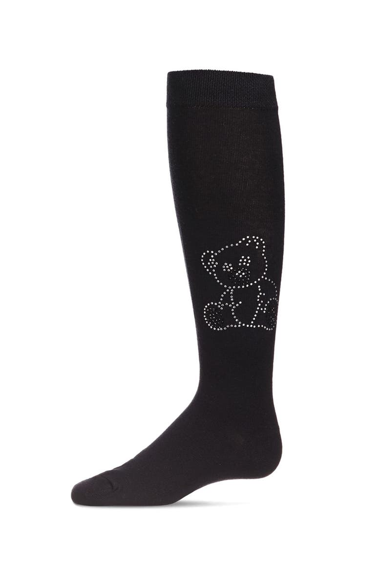 Crystal Bear Knee-High Socks, Main, color, Black