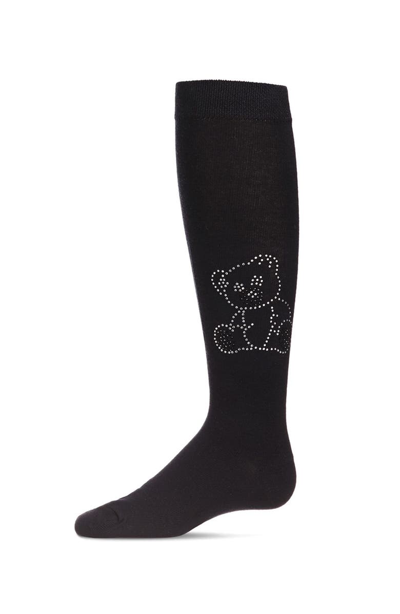 MeMoi Crystal Bear Knee-High Socks, Main, color, Black
