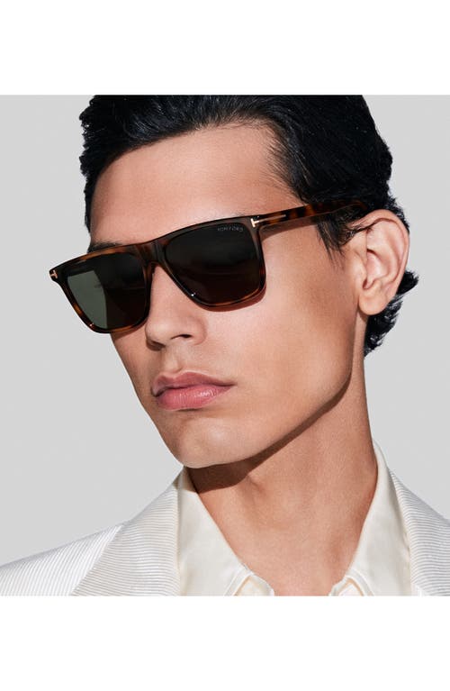Tom Ford Fletcher 57mm Polarized Square Sunglasses In Blonde Havana/t Logo/green