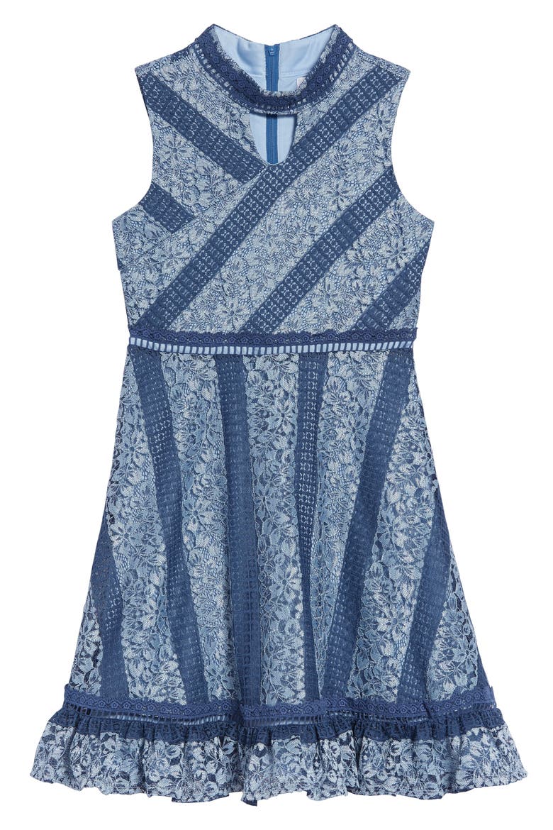 Mock Neck Lace Dress, Main, color, BLUE