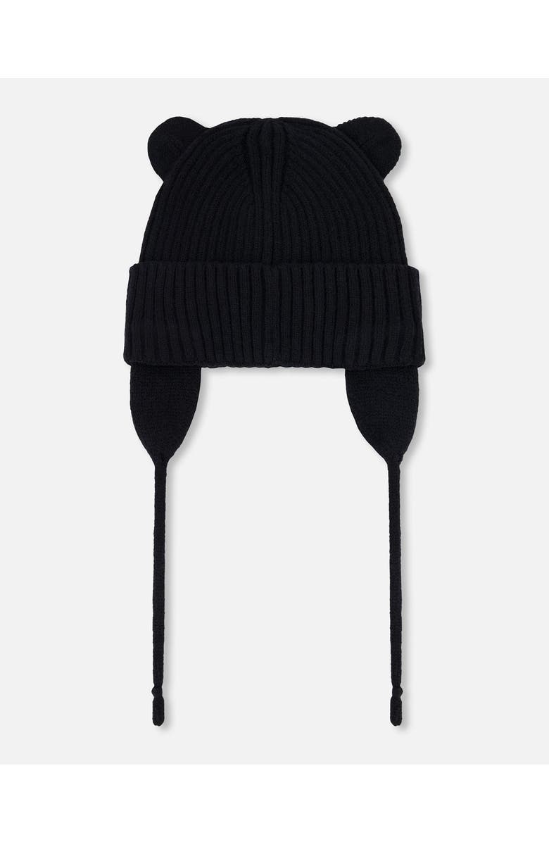 Deux par Deux Gender Inclusive Logo Patch Ribbed Knit Hat, Alternate, color, Black