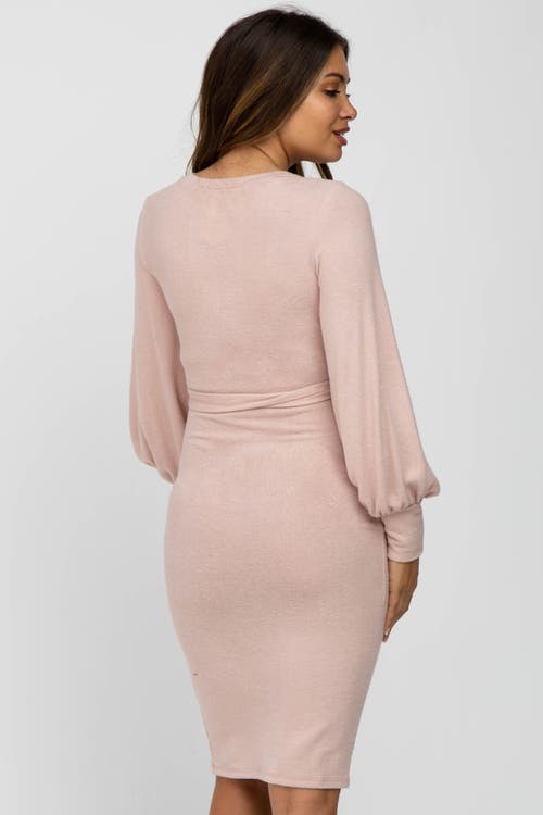 Pinkblush Soft Brushed Waist Tie Bubble Sleeve Dress In Pink