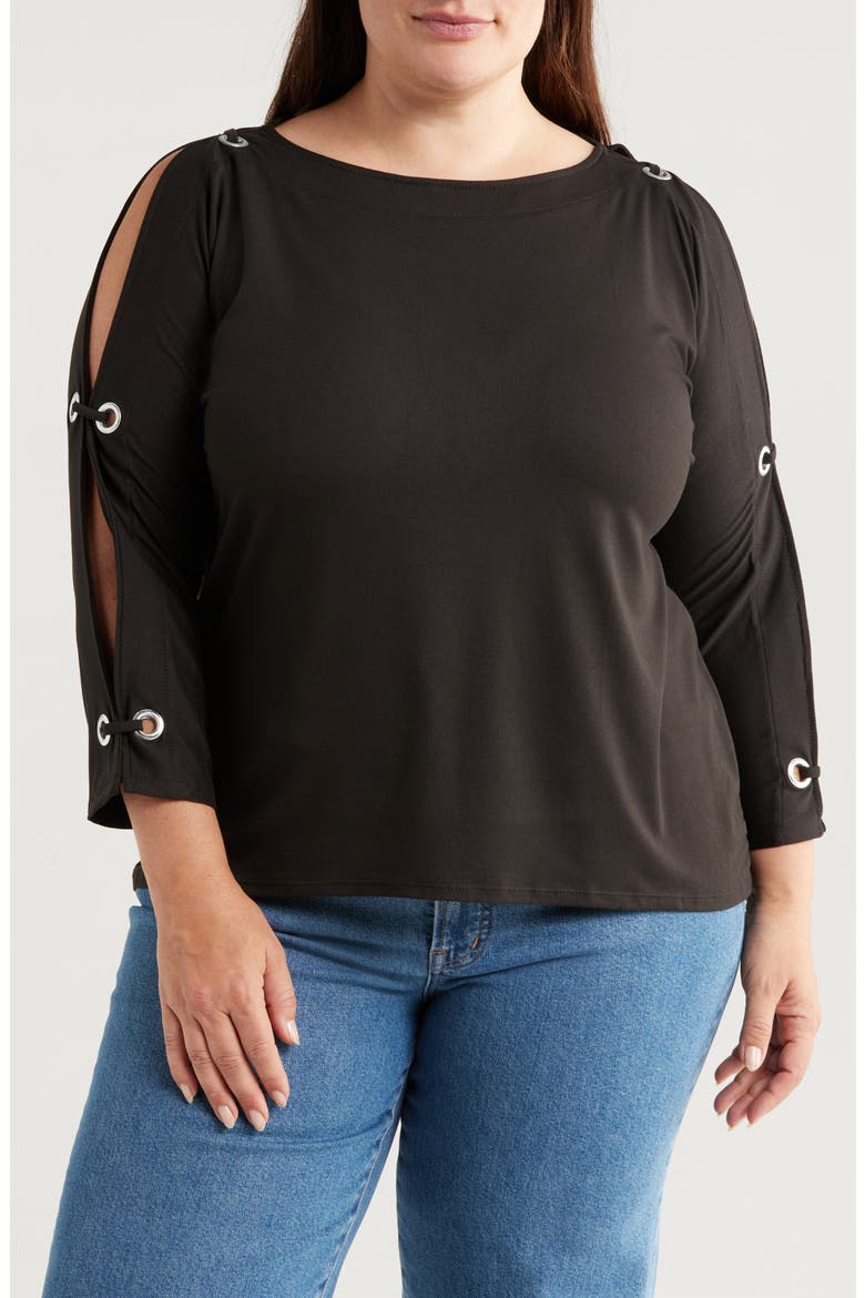 Grommet Cold Shoulder Jersey Top, Main, color, BLACK