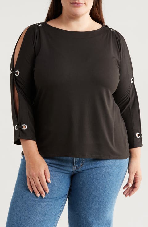 Grommet Cold Shoulder Jersey Top (Plus)