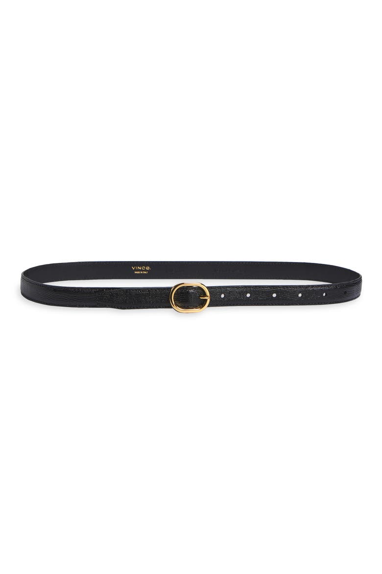 Stitched Lizard Embossed Glazed Leather Belt, Main, color, BLACK
