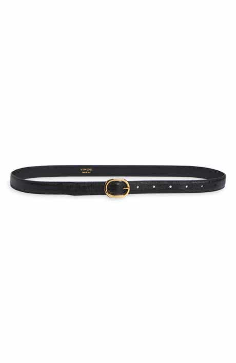 Stitched Lizard Embossed Glazed Leather Belt
