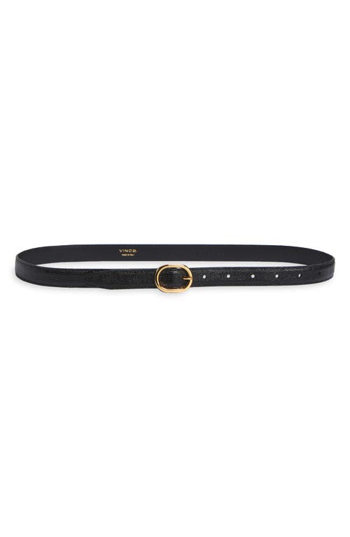 Vince Stitched Lizard Embossed Glazed Leather Belt