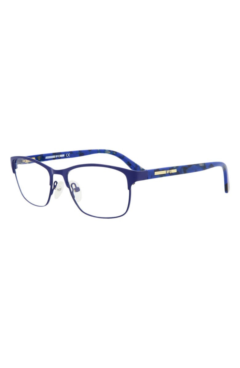 McQueen 49mm Core Rectangle Optical Glasses, Alternate, color, Blue Blue Transparent
