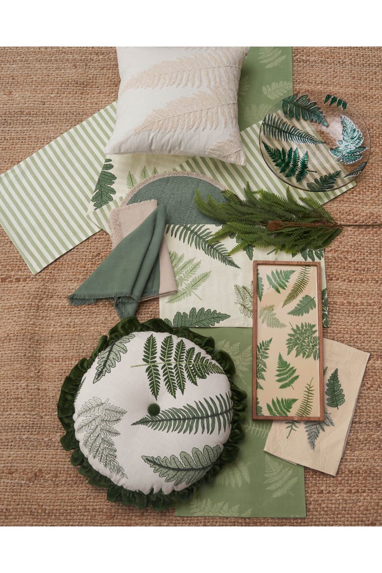 Fern Leaves Stripes Embroidered Woven Throw Pillow, 12" x 24", Alternate, color, Green