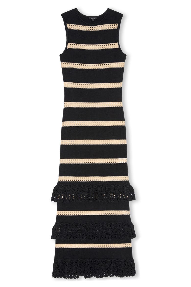 Ana Stripe Cotton Blend Knit Midi Dress, Alternate, color, BLACK OAT STRIPE