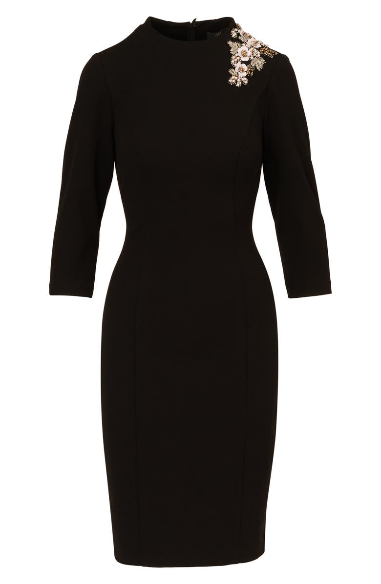 Adrianna Papell Floral Appliqué Crepe Sheath Cocktail Dress, Alternate, color, Black