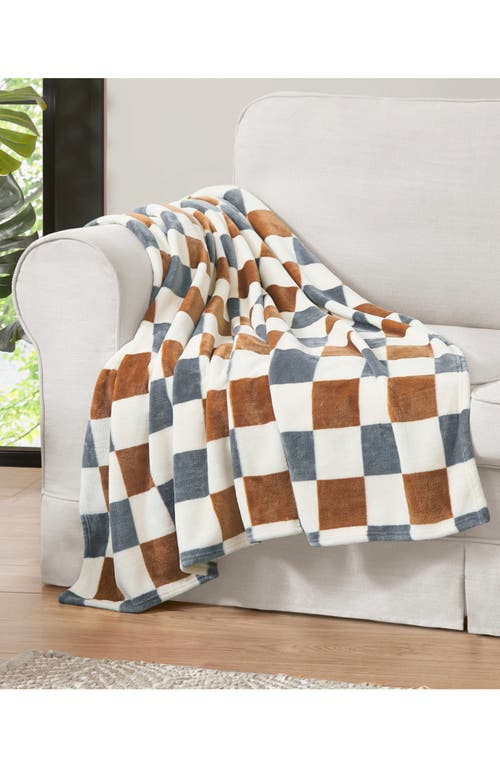 Jessica Simpson Plush Fleece Throw Blanket In Rust/grey