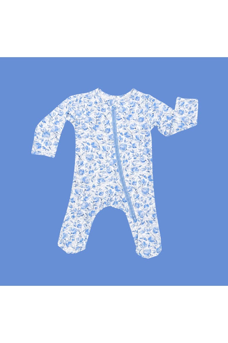 Modal Zip Footie in Blue Florals, Alternate, color, Blue