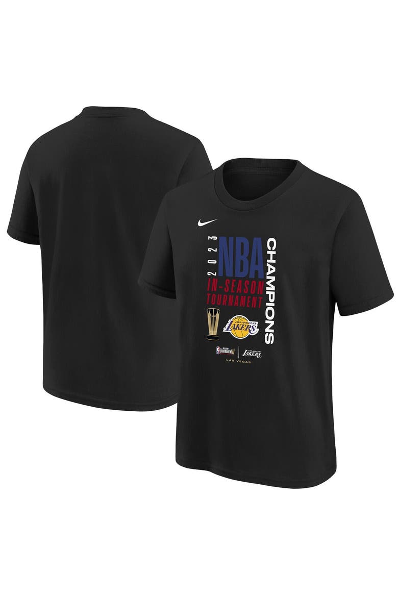 Youth Nike  Black Los Angeles Lakers 2023 NBA In-Season Tournament Champions Locker Room T-Shirt, Main, color, Black