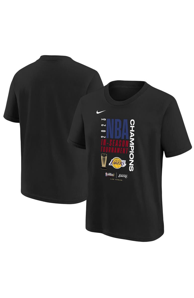 Nike Youth Nike  Black Los Angeles Lakers 2023 NBA In-Season Tournament Champions Locker Room T-Shirt, Main, color, 