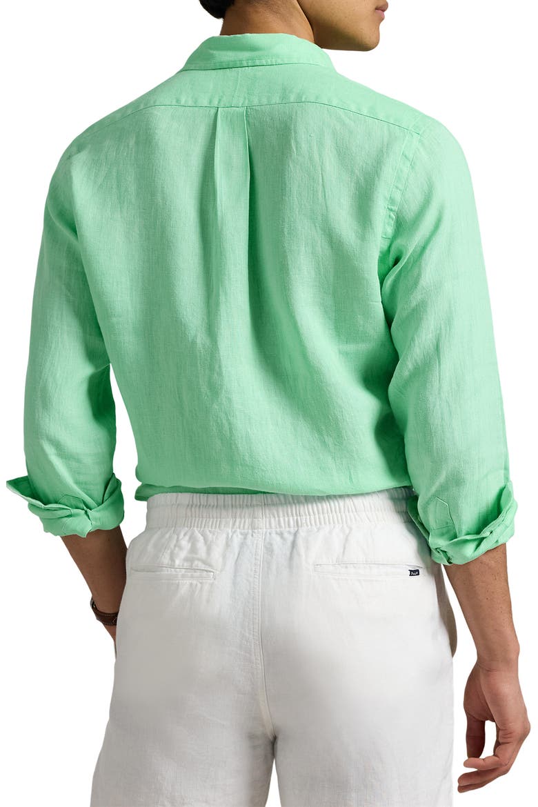 Classic Fit Solid Green Linen Button-Down Shirt, Alternate, color, AQUA VERDE