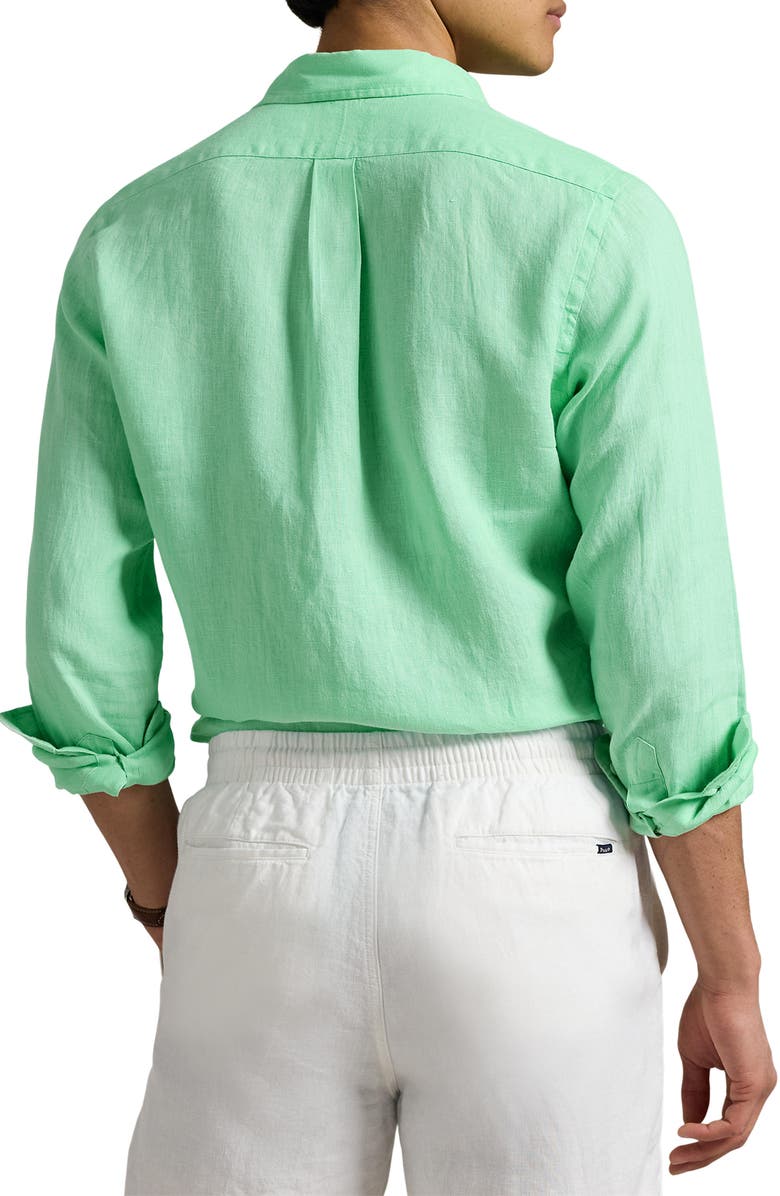Polo Ralph Lauren Classic Fit Solid Green Linen Button-Down Shirt, Alternate, color,