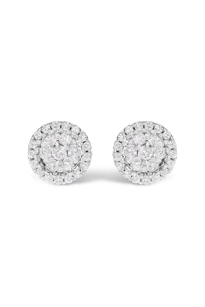 14K White Gold 1/2 Ct BrilliantDiamond Halo-Style Cluster Button Stud Earrings, Main, color, White
