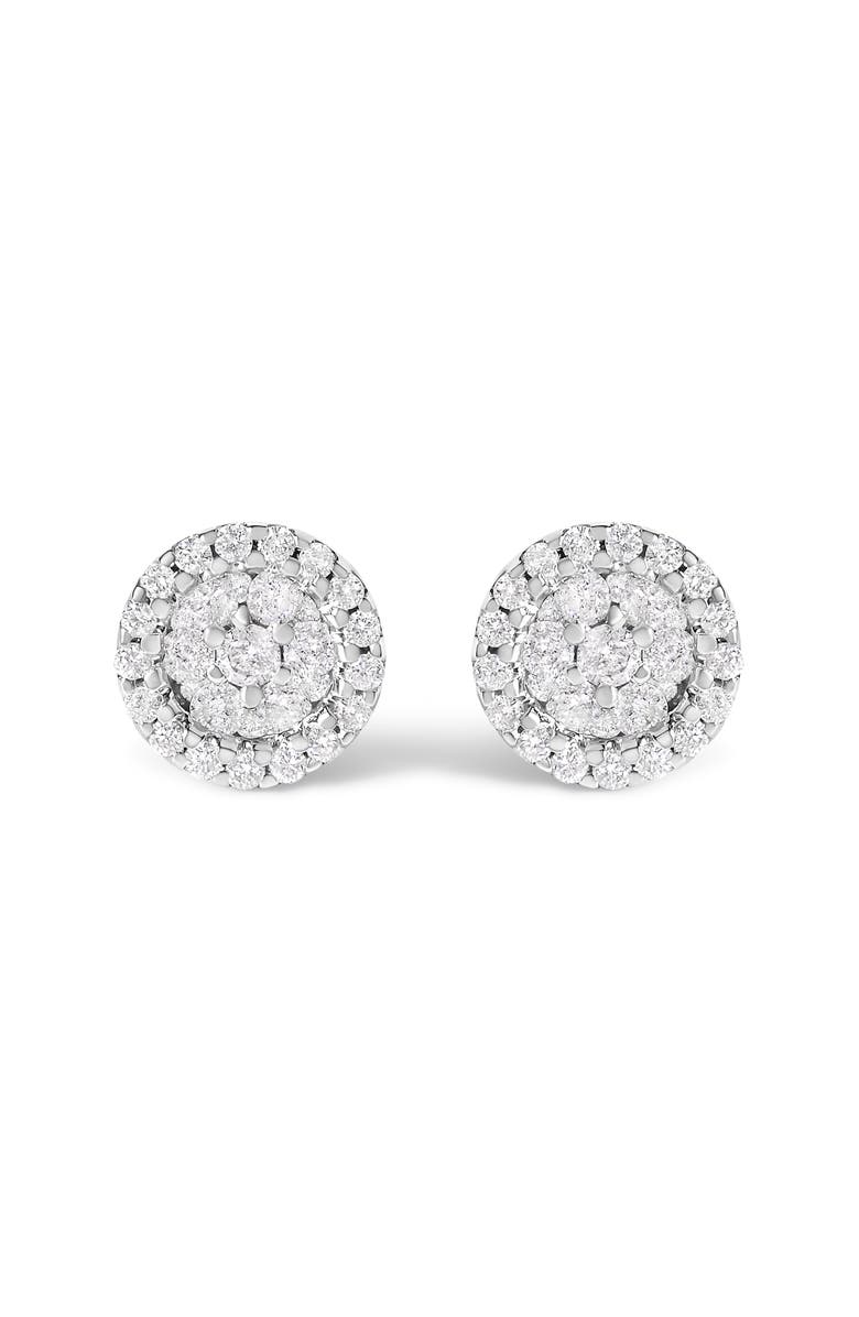 Haus of Brilliance 14K White Gold 1/2 Ct BrilliantDiamond Halo-Style Cluster Button Stud Earrings, Main, color, White