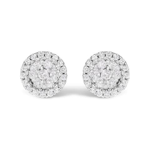14K White Gold 1/2 Ct BrilliantDiamond Halo-Style Cluster Button Stud Earrings