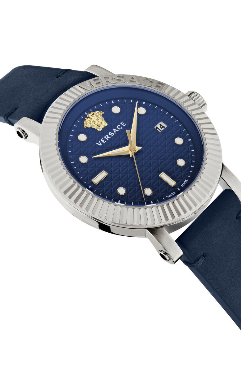 Versace V-Classic Swiss Quartz Leather Strap Watch, 42mm, Alternate, color, 