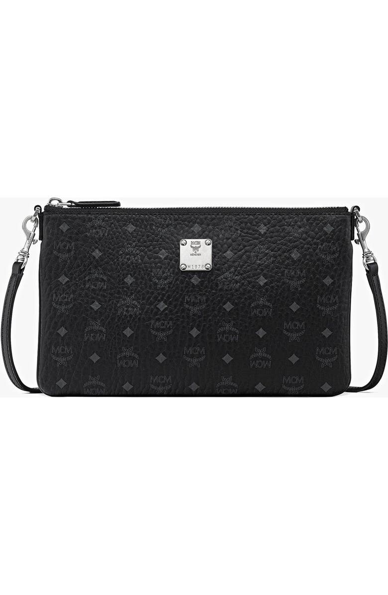 MCM Aren Crossbody Pouch in Visetos, Main, color, Black