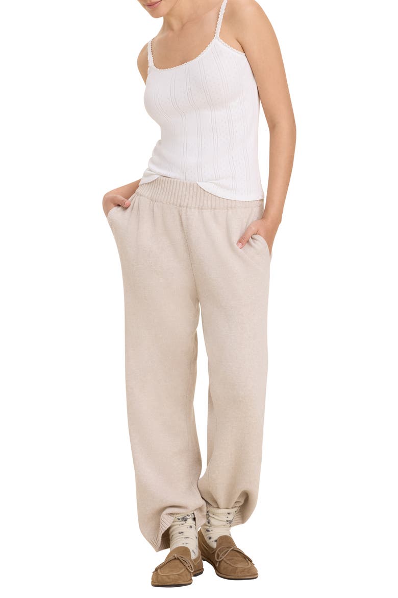Billie High Waist Wide Leg Cotton Sweater Pants, Alternate, color, OATMEAL