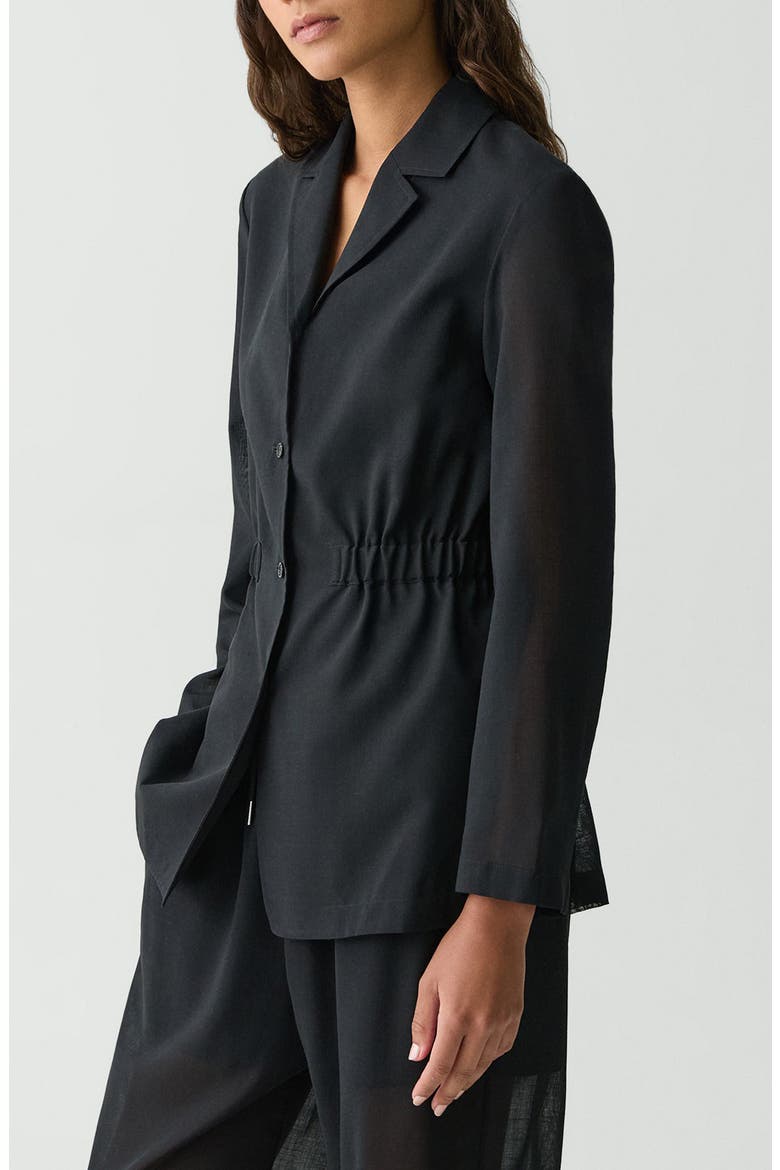 Cinched Waist Wool Blend Jacket, Alternate, color, BLACK