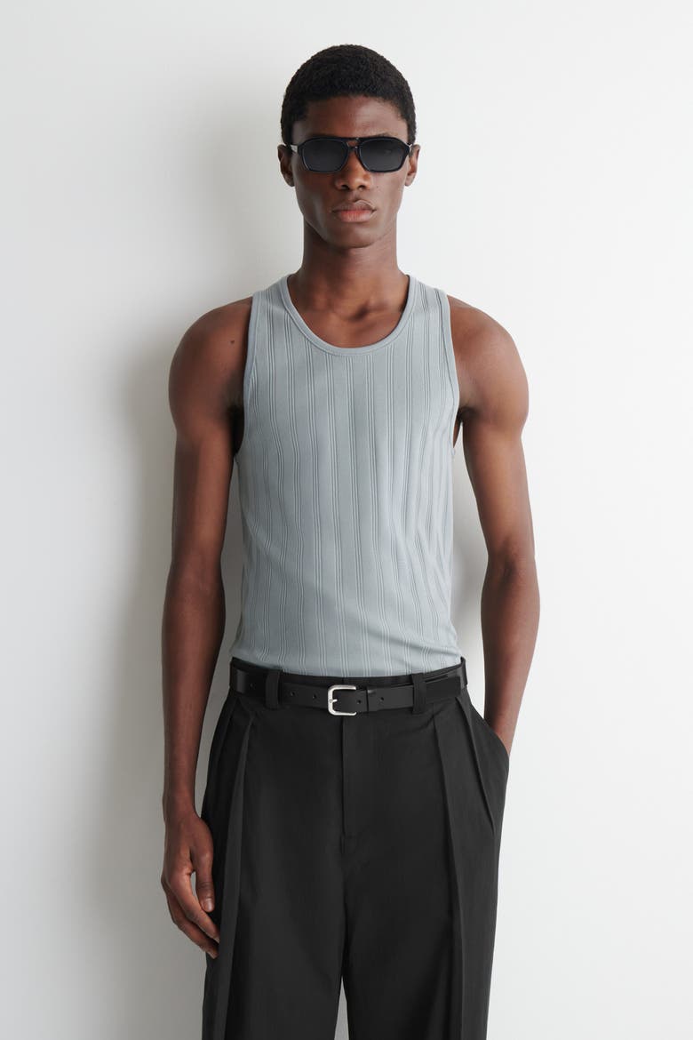 Slim-fit Wide-rib Cotton Tank Top, Main, color, GRAY
