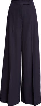 Max Mara Osol Pleated Wide Leg Virgin Wool Blend Pants