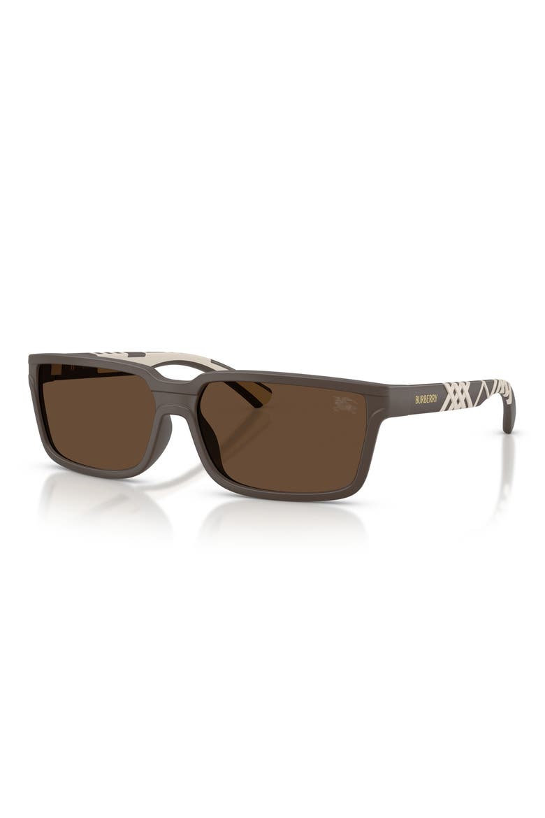 61mm Rectangle Sunglasses, Alternate, color, MATTE BROWN / DARK BROWN
