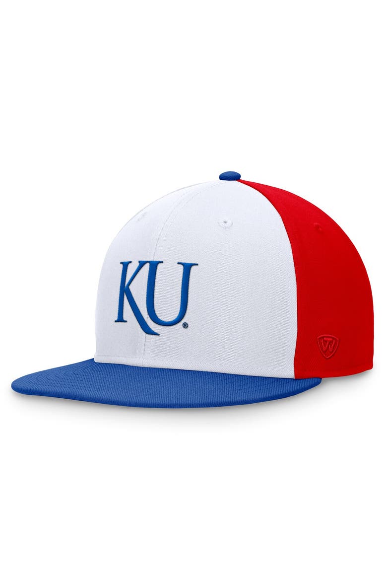 Men's Top of the World White/Royal Kansas Jayhawks Tri-Tone Heritage Collector Fitted Hat, Main, color, White