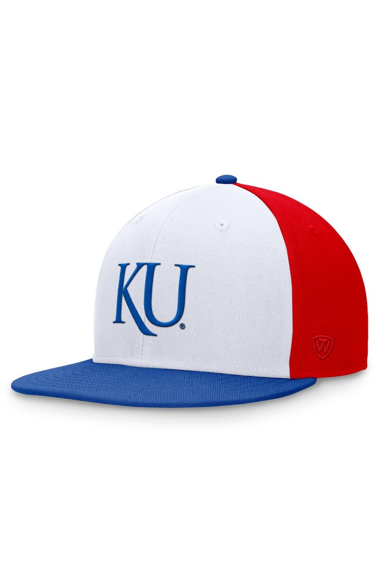 TOP OF THE WORLD Men's Top of the World White/Royal Kansas Jayhawks Tri-Tone Heritage Collector Fitted Hat, Main, color, White