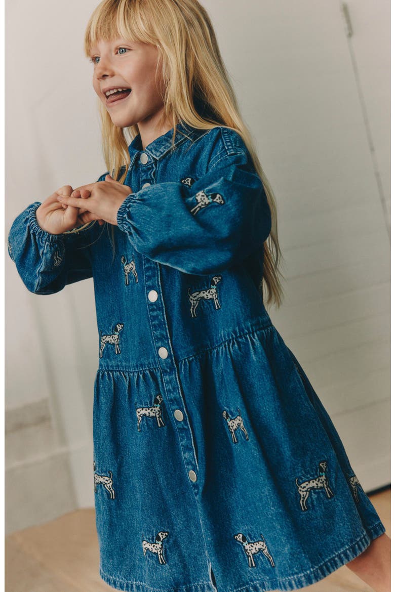 Kids' Dalmatian Embroidered Denim Dress, Alternate, color, BLUE
