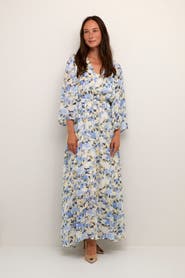 Kaffe Eva Maxi V-Neck 3/4 Sleeve Dress